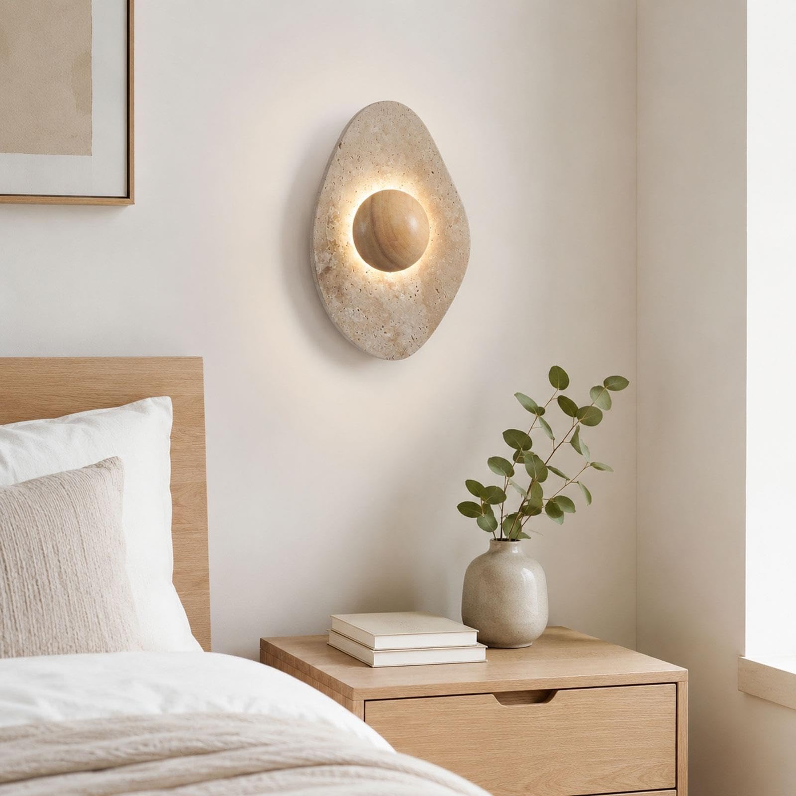 7W LED lampada muro pietra naturale, centro legno massello
