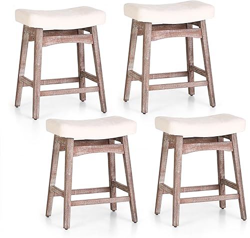 Miniatura 123 de Sophia & William Juego de 4 taburetes de bar de altura de mostrador, modernos taburetes de bar de piel sintética sin respaldo con patas de madera