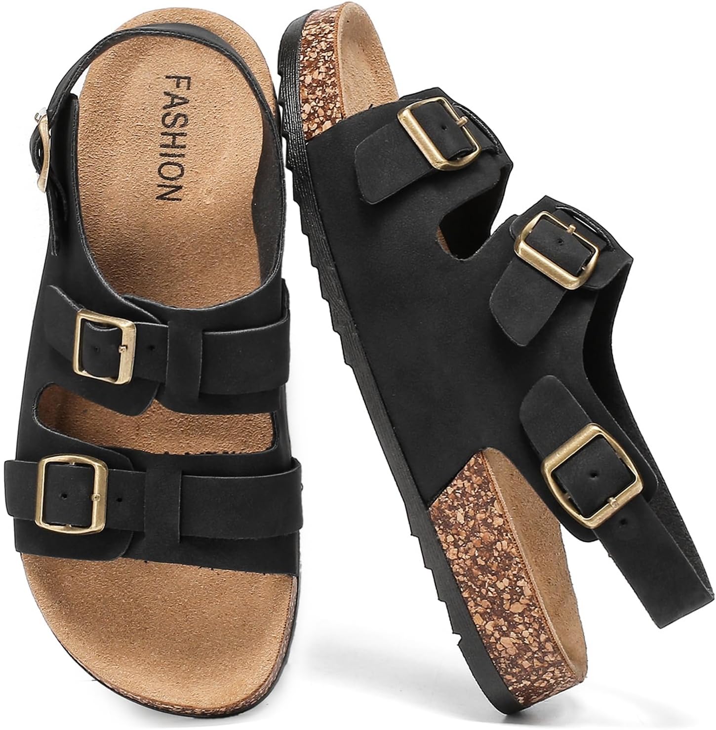 Cork Sandals With Back Strap Double Buckle Footbed Clogs Sandals Women and Men Comfortable Adjustable Ankle Strap Flat Sandal Dressy Open Toe Mules Casual Non Slip Summer Shoes sandalias de mujer