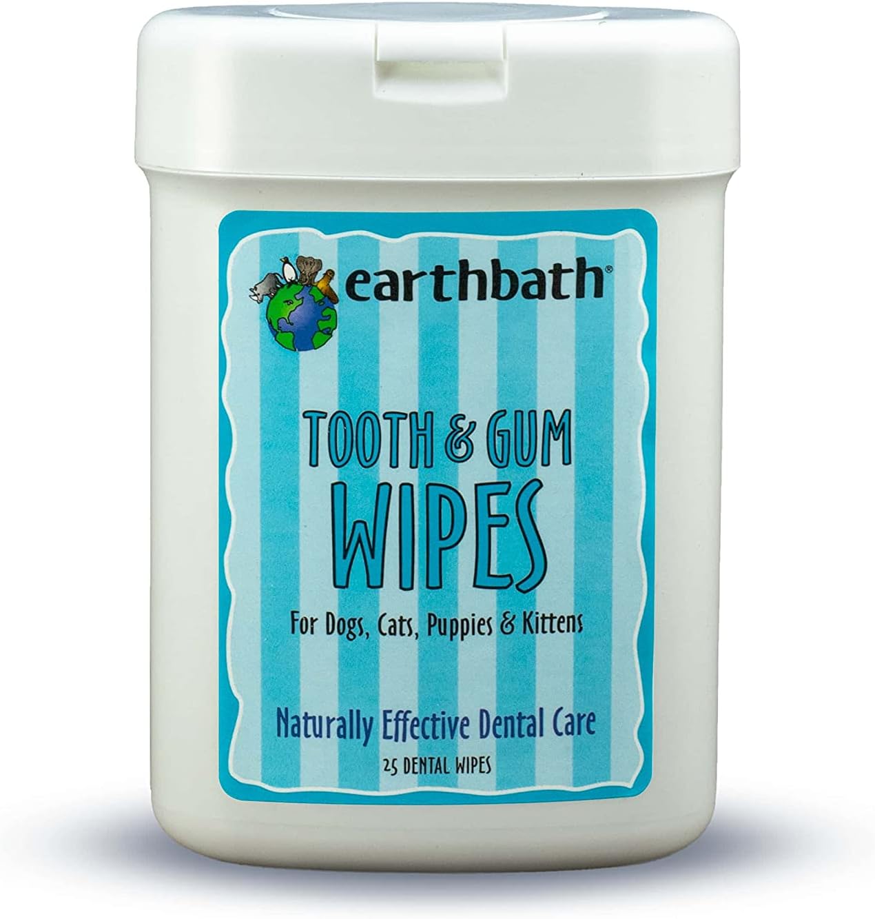 earthbath, Tooth & Gum Wipes - Peppermint Dog Teeth Wipes, No Brush Dental Care for Pets, Made in USA, Gentle Dog Dental Wipes with Baking Soda, Cruelty Free Dog Teeth Cleaning - 25 Count (1 Pack)