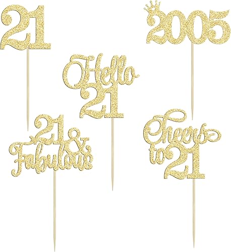 Miniatura 7 de Gyufise 30 piezas de decoración para cupcakes de cumpleaños 21 Hello 21, palillos para cupcakes 2004 para cumpleaños, cumpleaños, aniversario,