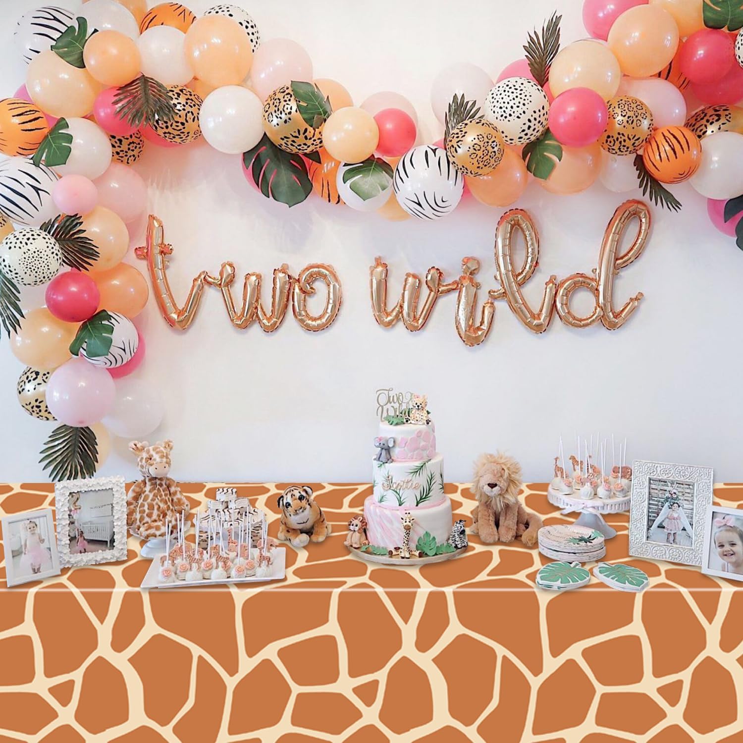 4Pcs Giraffe Print Tablecloth, Rectangular Safari Animal Table Cloths, Giraffe Birthday Decorations Tablecloth for Zoo Jungle Safari Baby Shower Decorations, 51x 86Inch image 5