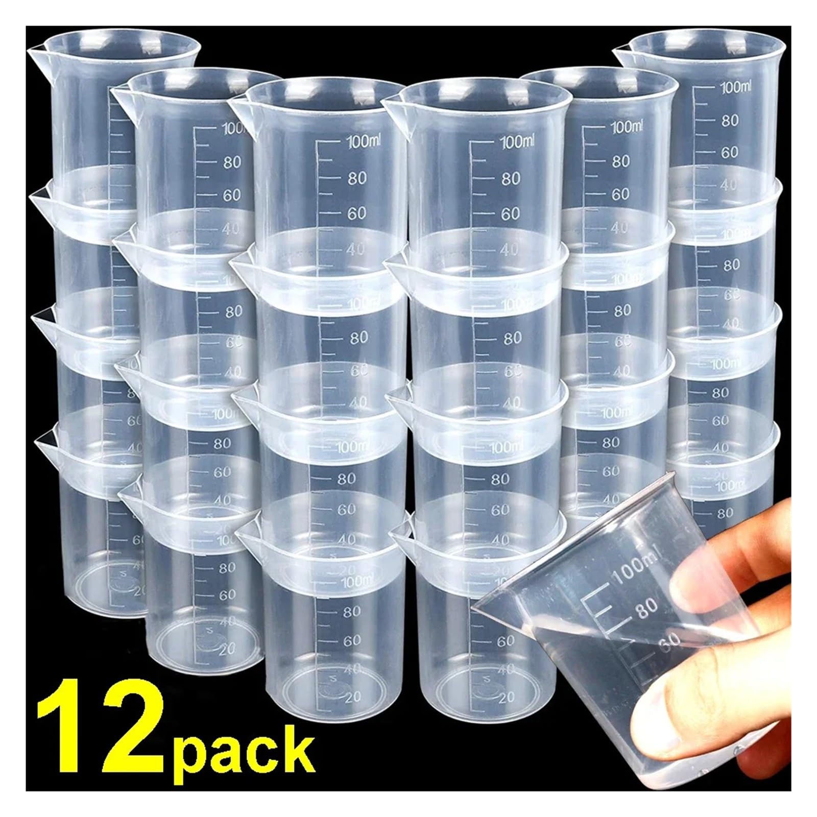 Bicchiere Dosatore 6/12 pezzi all'ingrosso da 100 ml misurino in plastica, becher, tazze, contenitori for laboratorio chimico, brocche, utensili cucina Bicchiere Misura Con Manico(12PCS)