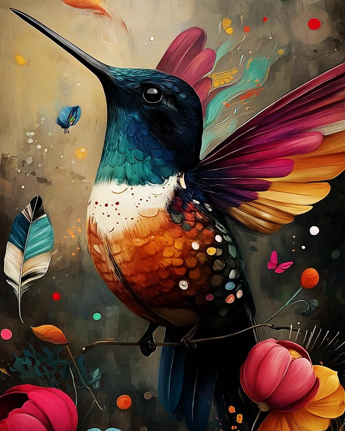 Liubaishi Multicolour Paint By Numbers For Adults, Colourful Hummingbird, 16X20 Inch Acrylic Canvas Kit With Brushes And Paints