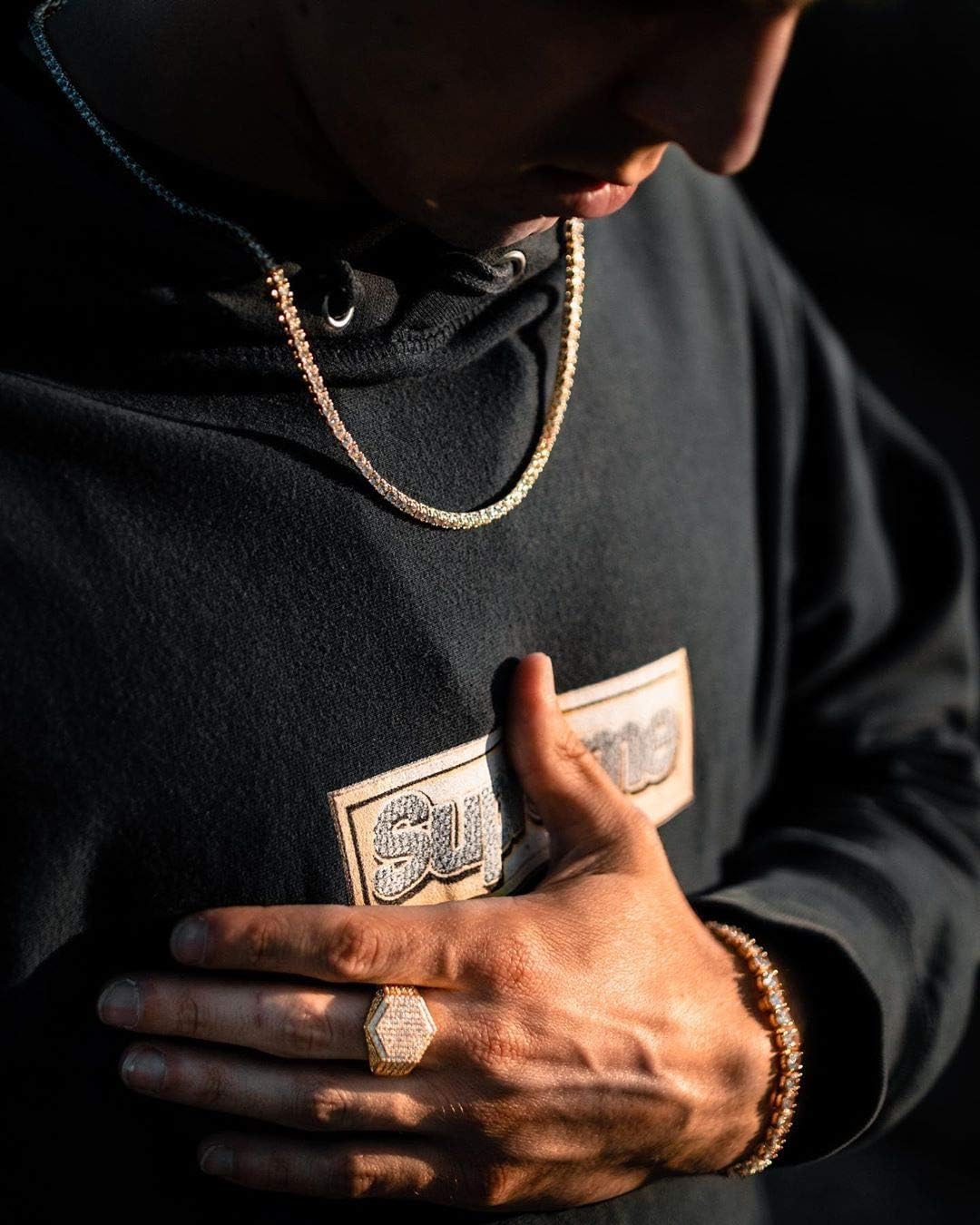 JINAO Mens Iced Out CZ Hexagon Bling Pinky Ring 18k Gold Plated Hip Hop Ring for Men - Image 5