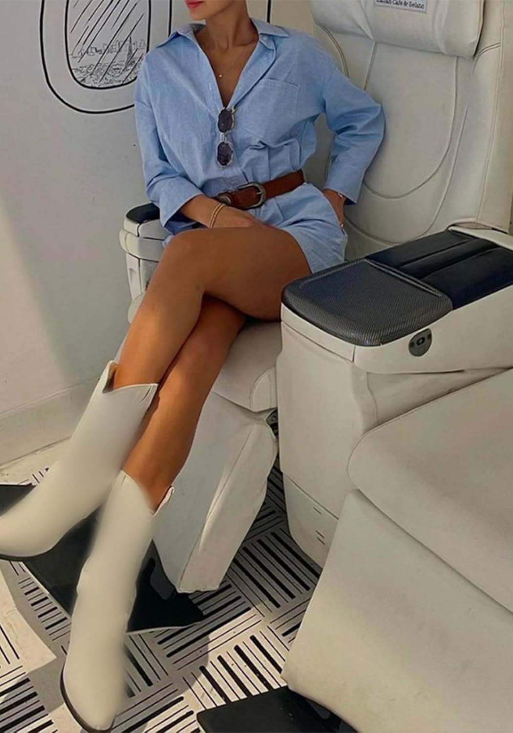 Unybwonn Shorts Sets Women 2 Piece Outfits Casual Long Sleeve Button down Blouses Shirts Tops High Waisted Shorts Set - Image 4