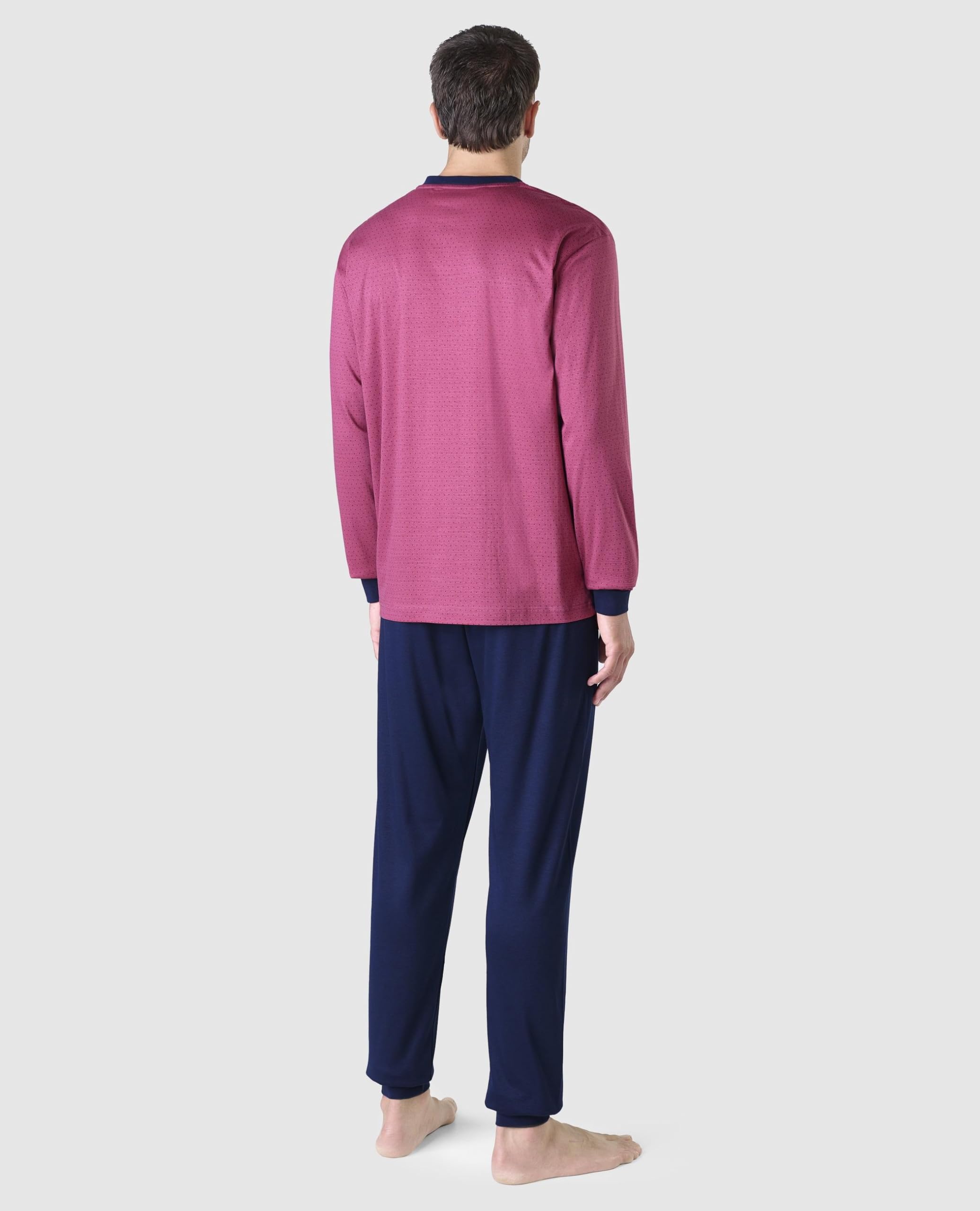 El Búho Nocturno Pijama Hombre Largo Premium Made in Portugal - Punto Grueso 100% Algodón Invierno o Mezcla Entretiempo Otoño - Conjunto Manga Larga Ropa Dormir Caballero
