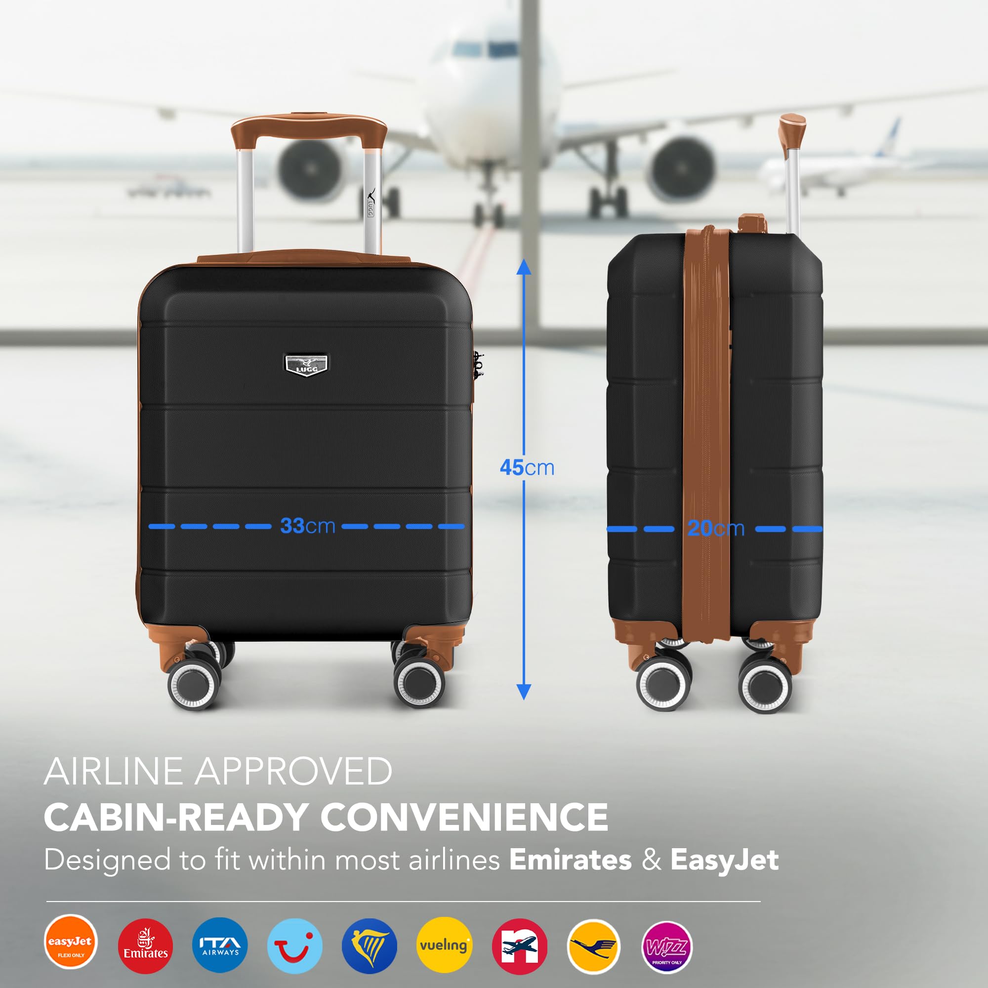 LUGG - Jetset 40cm Suitcase - 40x30x20cm- Ryanair Compatible - Underseat Size - Hard Shell ABS - Spinner & Removable Wheels - Lightweight Travel Luggage- Cream/Brown — view 143