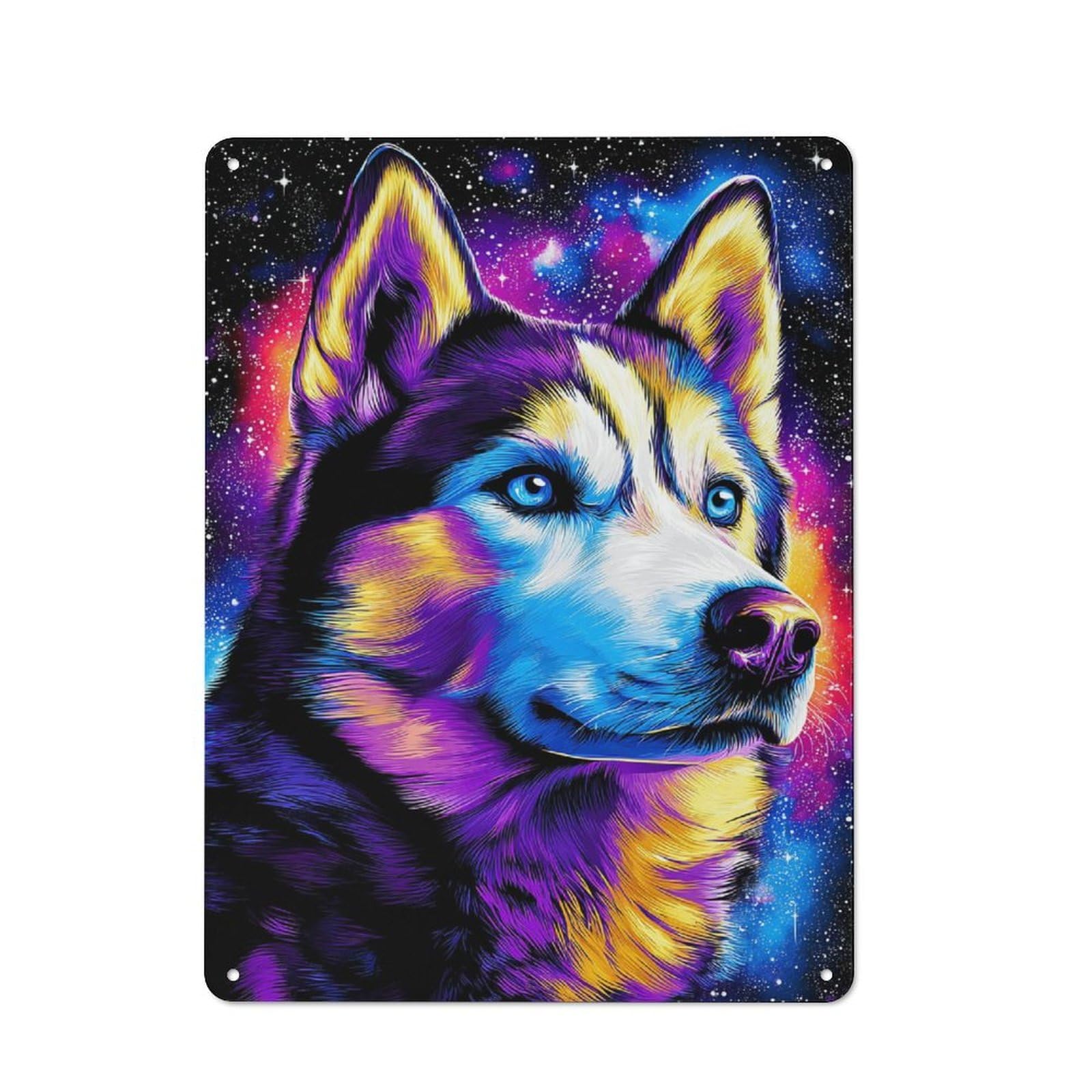 Junmoney Galactic Husky Portrait Rustic Tin Sign 40X30cm For Lounge Or Reading Corner, For Metal Sign Collectors, For Cafés, Pubs And Restaurants