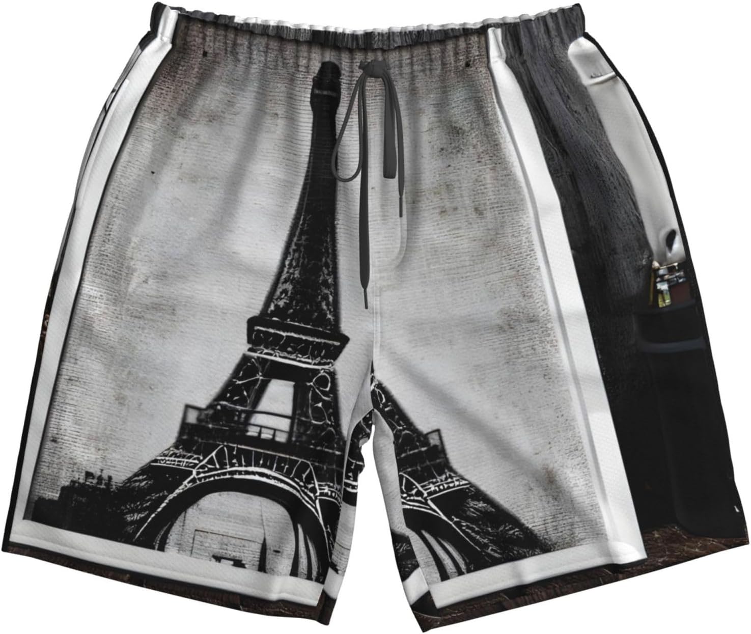 Mens Parisian Coffee Eiffel Tower Print Beach Shorts,Casual Summer Shorts for Men,Quick Dry Polyester
