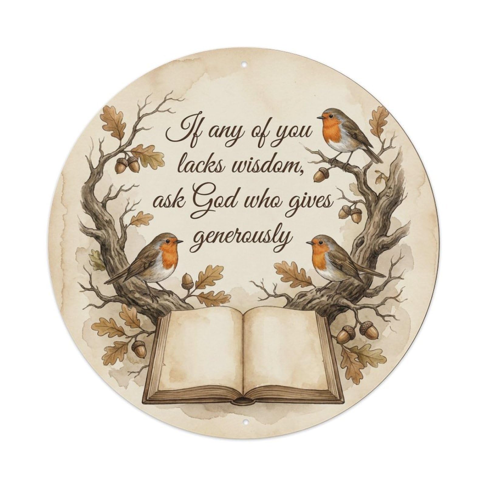 European Robin Ask God For Wisdom Book Quote Metal Tin Sign