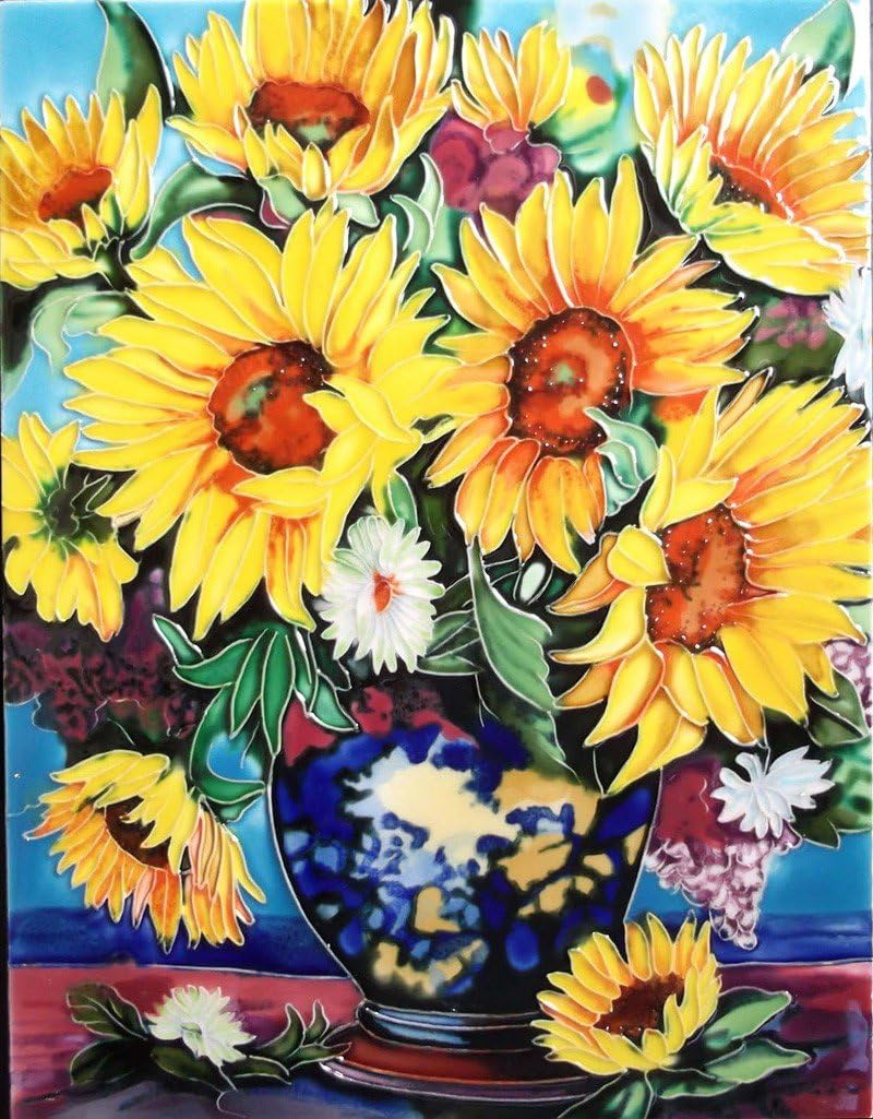 Continental Art Center HD 028 Sunflowers in a Vase Art Tile, 11 by 14-Inch