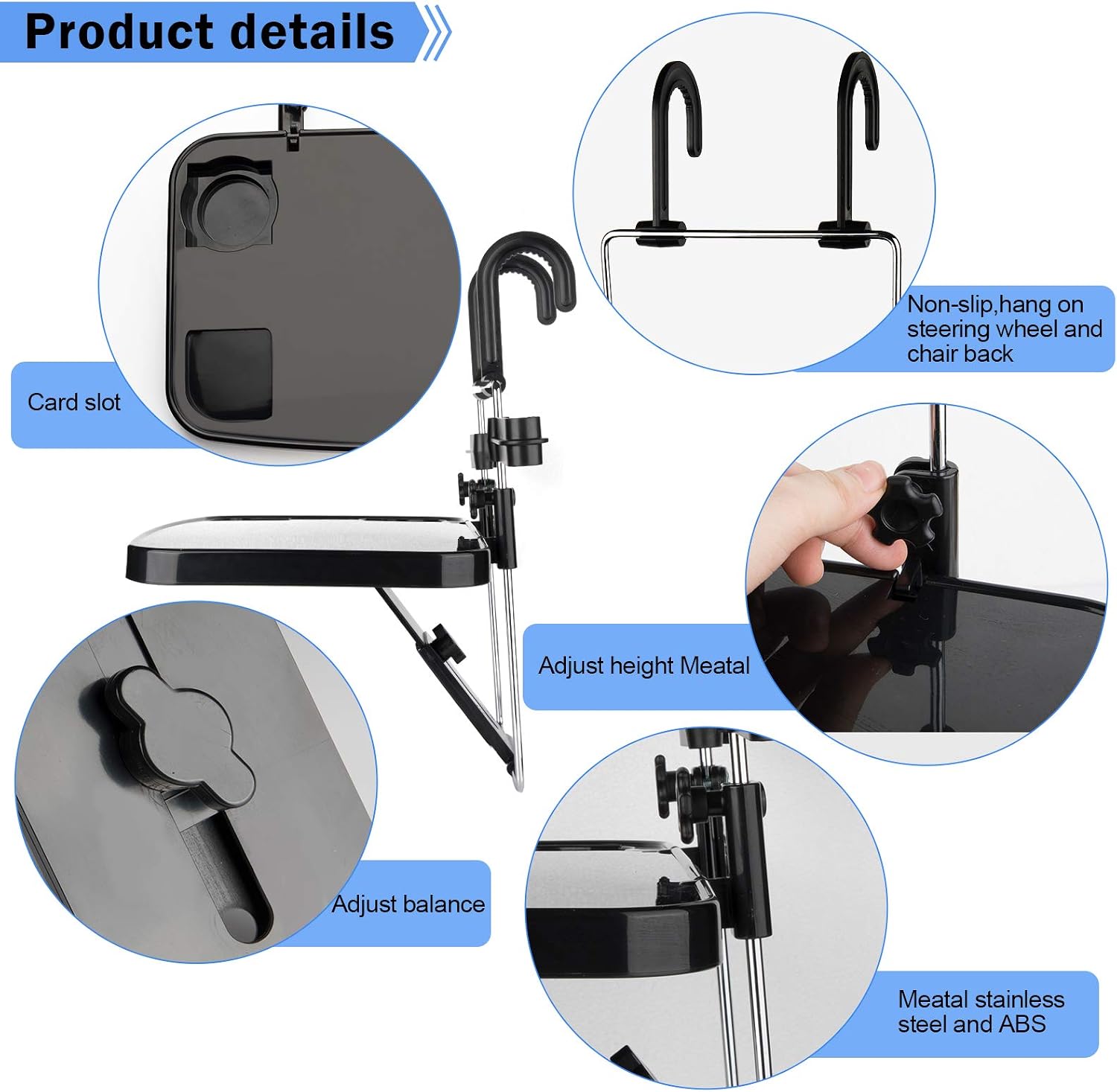 NestEcho Steering Wheel Desk 2 in 1 Foldable Car Steering Wheel Tray/Car Back Seat Headrest Tray for Food Eating Drinking Writing Notebook Cup Holder and Laptop Work