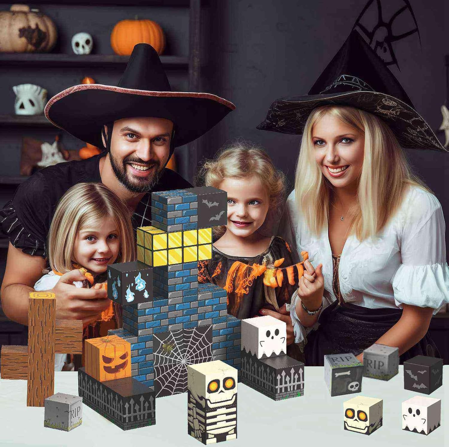 Magnetic Blocks Kids Skeleton Toy Spooky Town Building Blocks Halloween Themed Toys (1 inch)