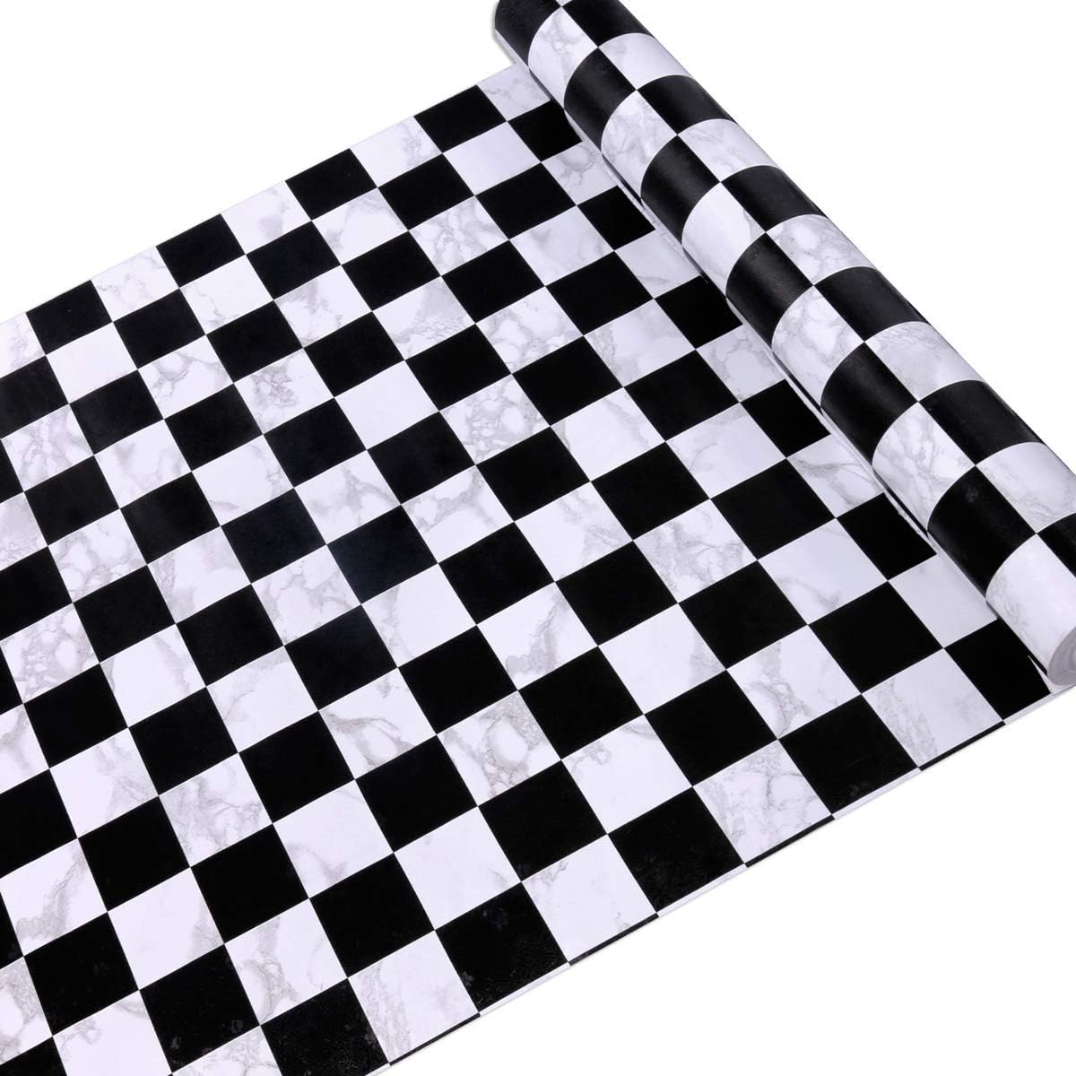 Peel and Stick Wallpaper Decorative Wall Paper Black White Checkered Self Adhesive Shelf Liner Paper Roll 17.7 Inch x 32.8 FT…