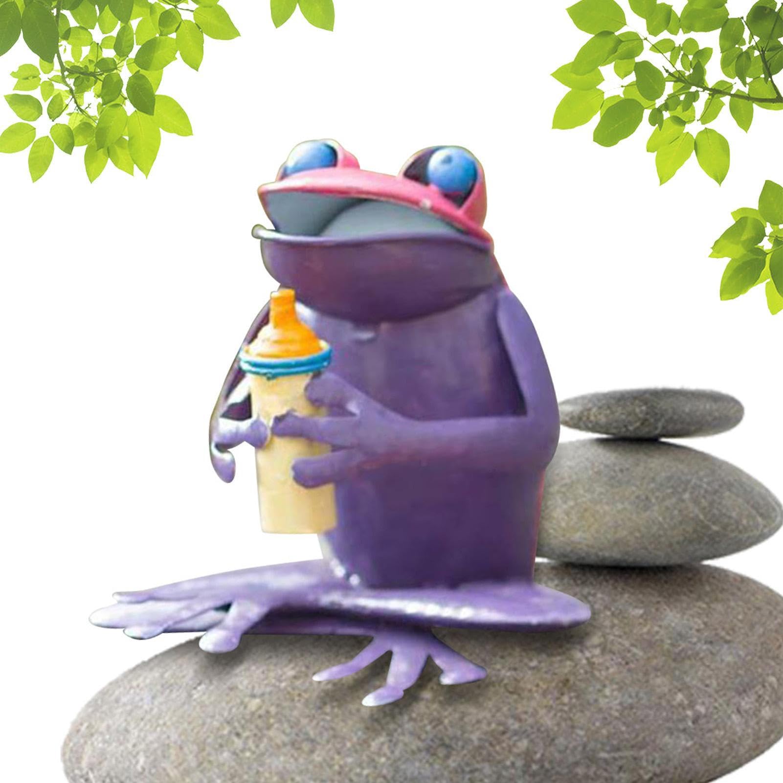 Leryveo Frog Garden Statues | Frosted Frog Garden Decor | Metal Coffee Frog Art Sculpture Decor | Drinking Frog Garden Decor for Garden Ornaments Outdoor