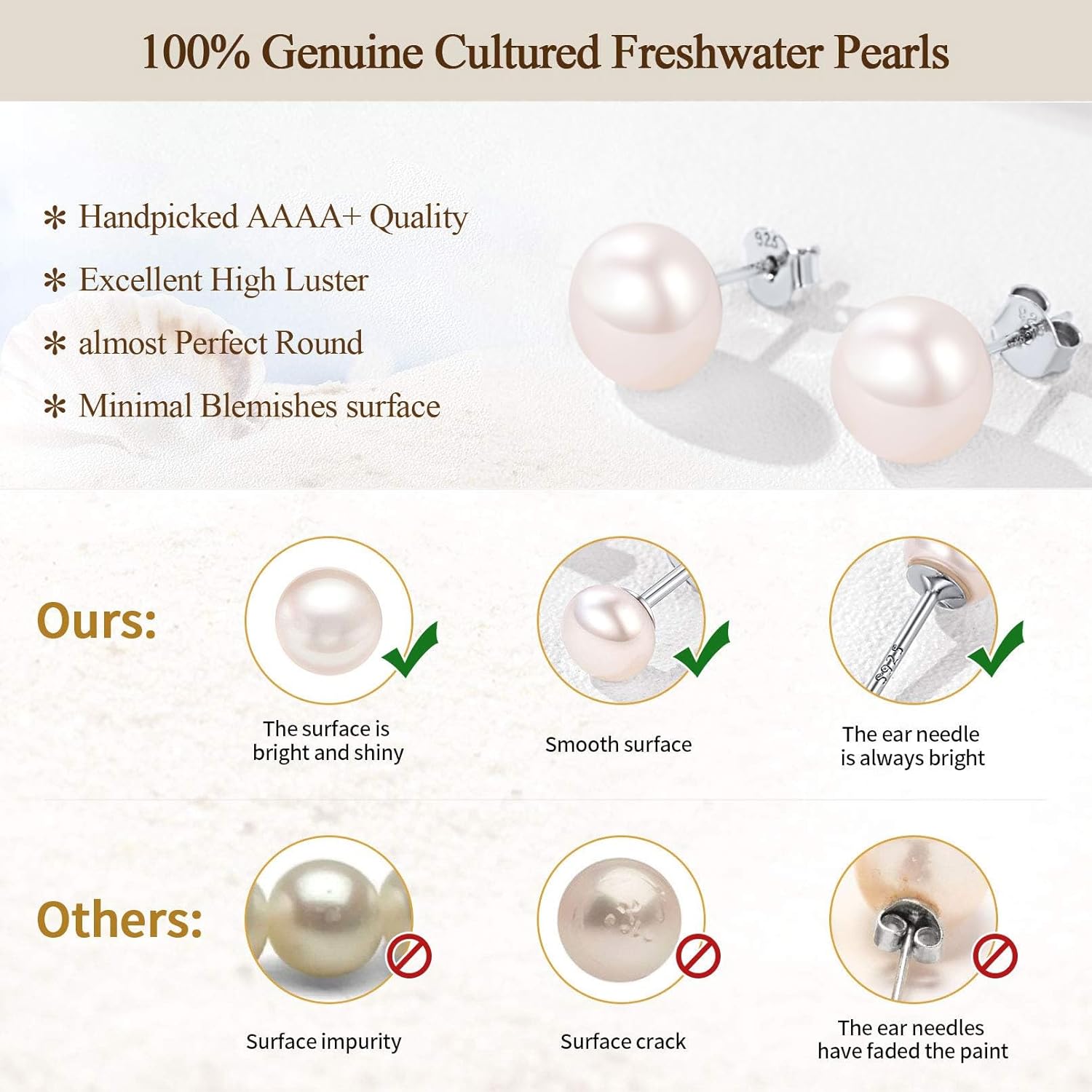 ChicSilver 4-10mm White Freshwater Cultured Pearl Earrings Sterling Silver Studs for Women Girls Sensitive Ear - Image 5