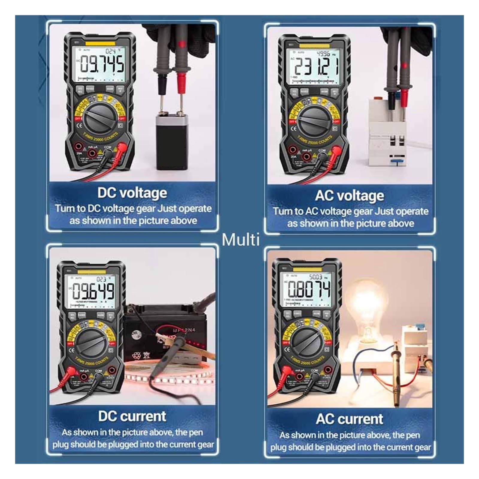 Multímetro De 25000 Recuentos, Medidor De Rango Manual Inteligente NCV AC DC Ohm, Multímetro Digital De Rango Manual Inteligente, Herramientas De Prueba Solución de Problemas con Velocidad y precisió