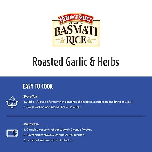 Miniatura 4 de Heritage Select Arroz basmati premium  Ajo asado y hierbas caja de 6.5 onzas (paquete de 6)  Guarnición de arroz pilaf saborizado  Sin OMG, vegano,
