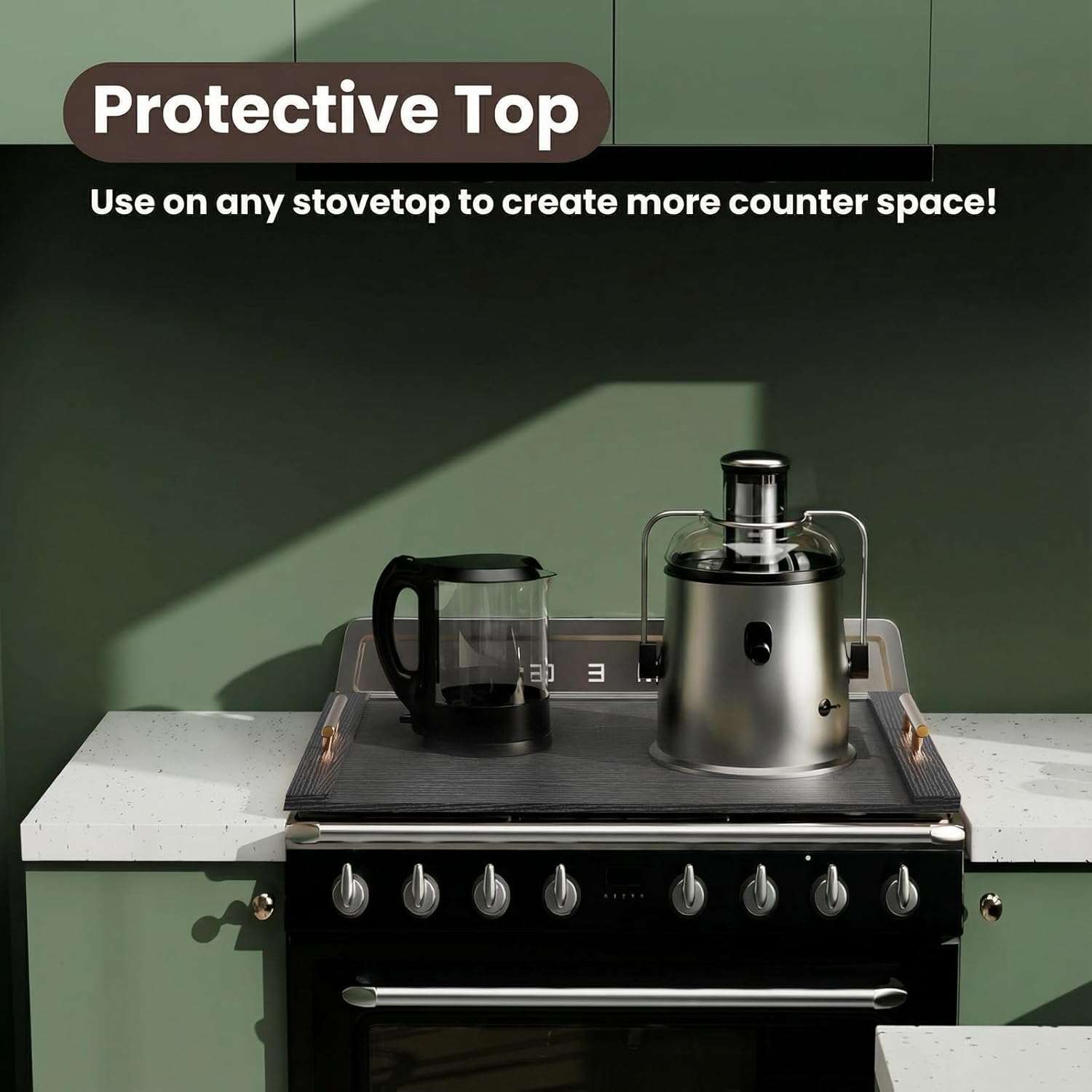 Noodle Board Stove Cover with Handles, 30 * 22 Inches Wooden Stove Top Cover for Electric Stove and Gas Burners, Kitchen Sink Cover for Counter Space & Tray (Black)