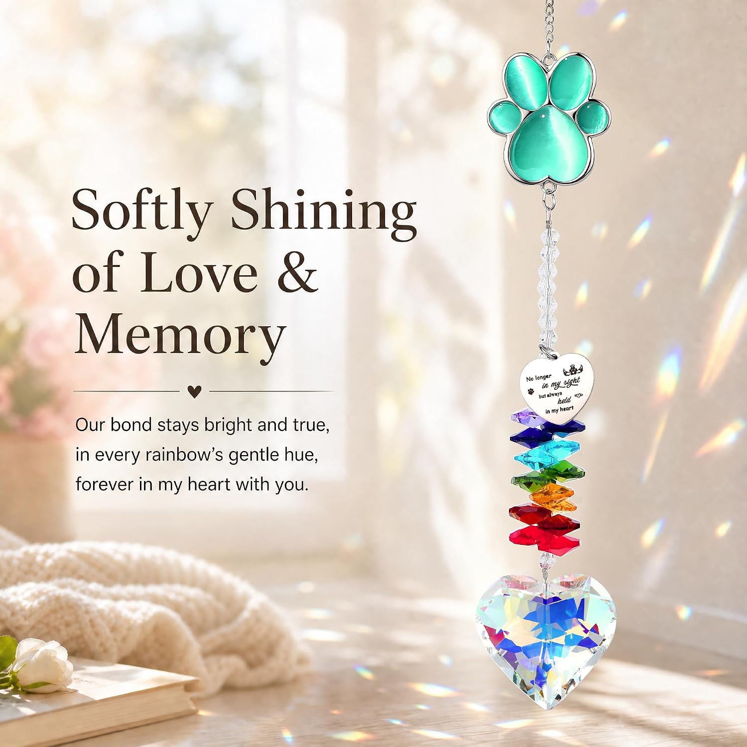 Cat Memorial Gifts for Loss of Cat, Pet Sympathy, Cat Suncatcher | Glass Dog Memorial Remembrance Gifts for Loss of Dog, Rainbow Bridge Dog Memorial Passing Away Gifts, Blue Cat Paw Suncatcher