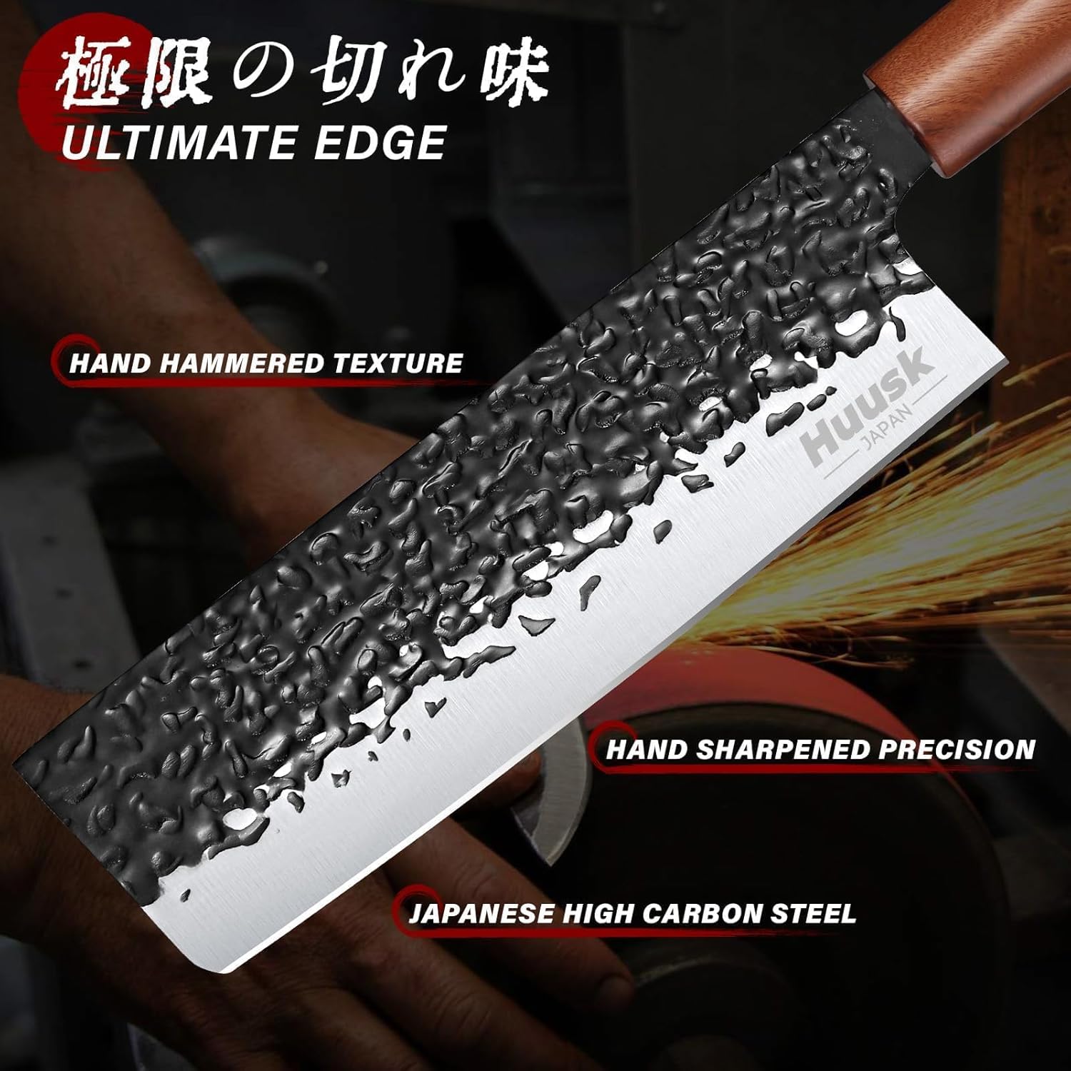 Huusk Japanese Knife Set 6pcs with Covers - Professional Chef Knife Set with Bag & Sharpener, High Carbon Steel Forged Knives Sets with Scissors, Japanese Kitchen Knives Sets, Christmas Gifts for Men