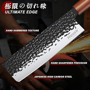 Huusk Japanese Knife Set 6pcs with Covers - Professional Chef Knife Set with Bag & Sharpener, High Carbon Steel Forged Knives Sets with Scissors, Japanese Kitchen Knives Sets, Christmas Gifts for Men