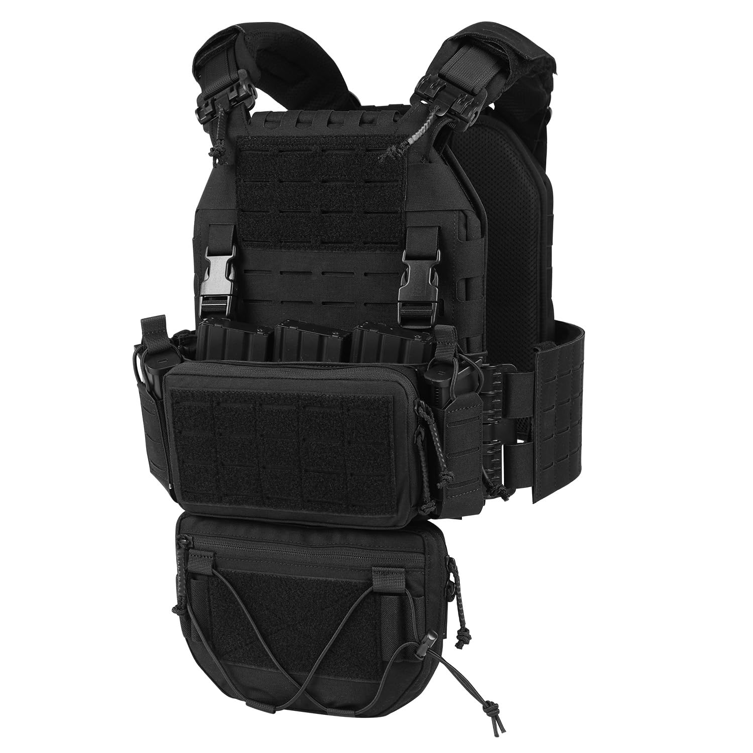 VOTAGOO GEAR 500D Schnellverschluss Modularer Plattenträger Herren Trainingsweste mit Fallbeutel, verstellbare Trainingsweste für Outdoor