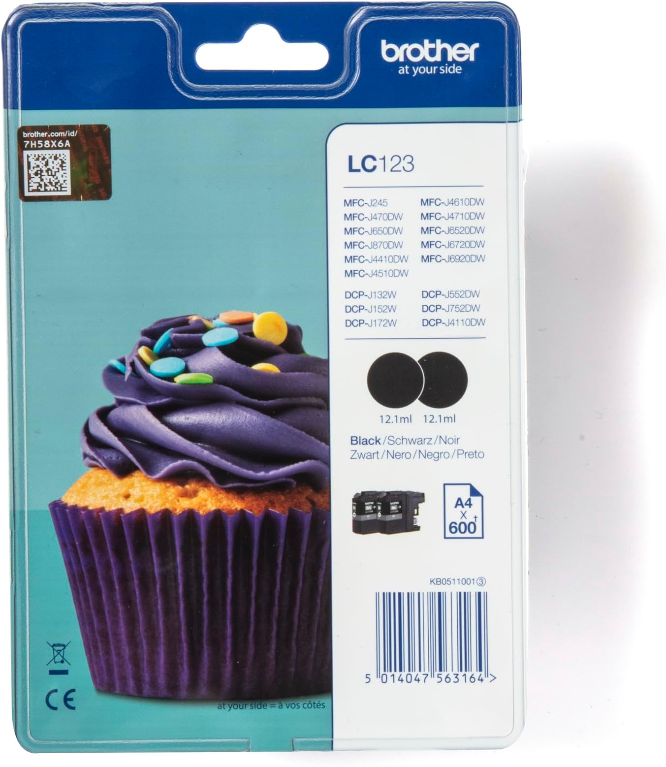 Brother LC-123BK Inkjet Cartridges, Black, Twin Pack, High Yield, Includes 2 x Inkjet Cartridges, Brother Genuine Supplies