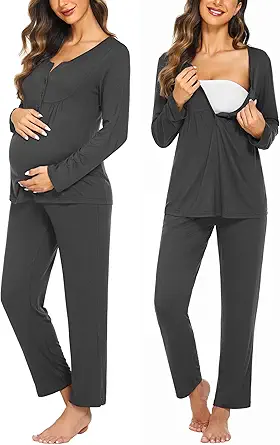 Ekouaer Maternity Nursing Pajama Sets Labor Delivery Pjs Long Sleeve Breastfeeding Pajamas Pregnancy Sleepwear Set S-XXL