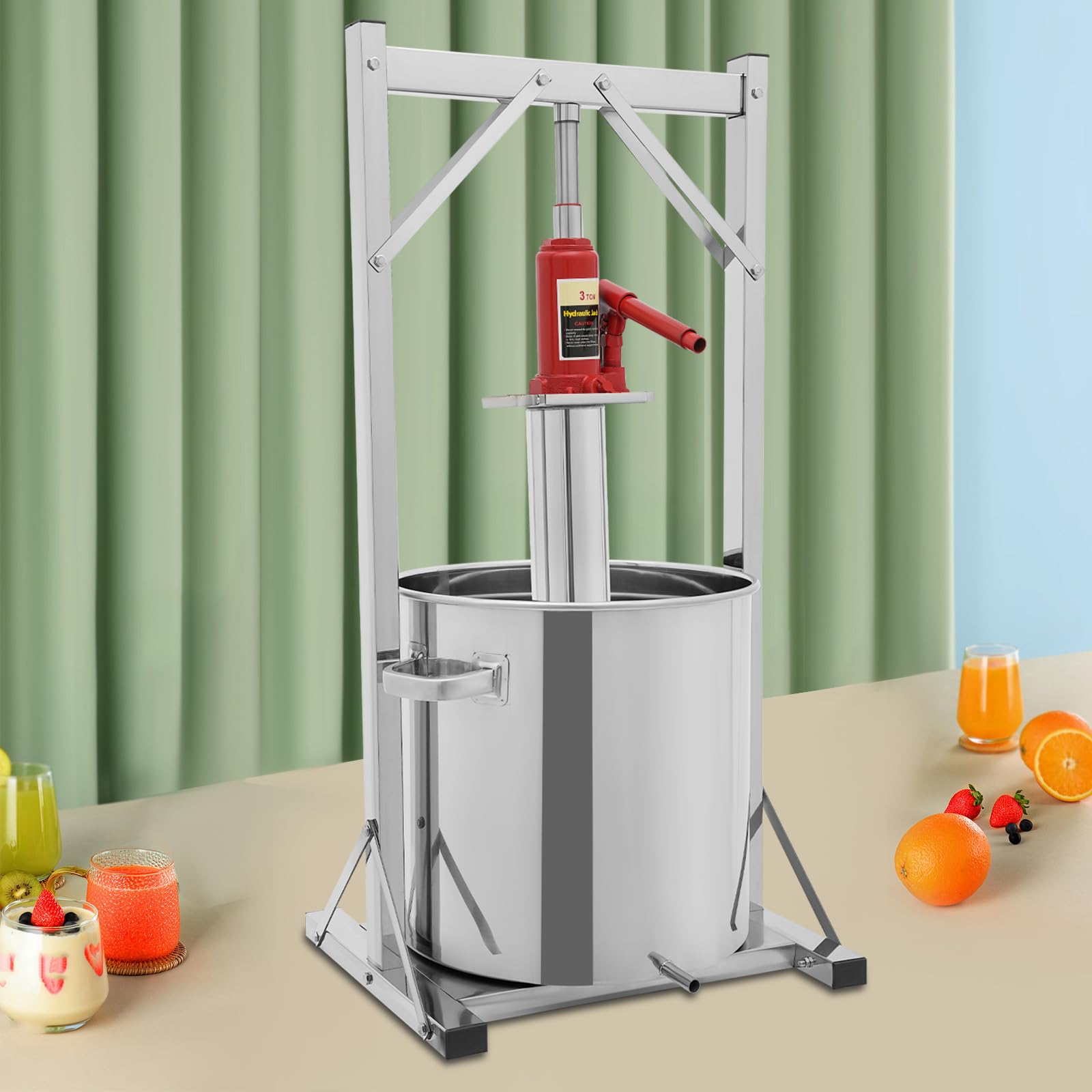 3T Hydraulik Presse-fruits, 36 l, en acier inoxydable 304, avec seau à filtre intérieur, presse-vin, pommes, presse-baies manuel