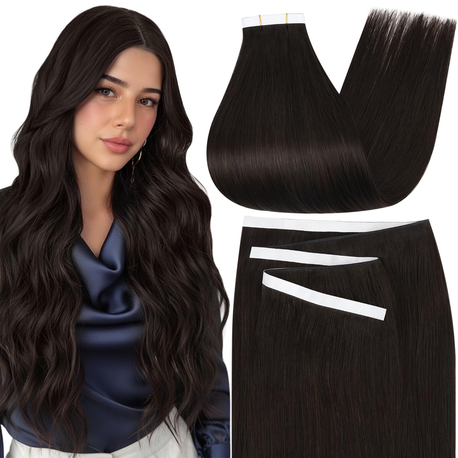 Moresoo Tape Hair Extensions Real Human Hair 18 Inch Jet Black Human Hair Extensions Tape in Black Remy Hair Straight Silky Soft for Women Natural Looking 20pcs/50g #1 — view 15