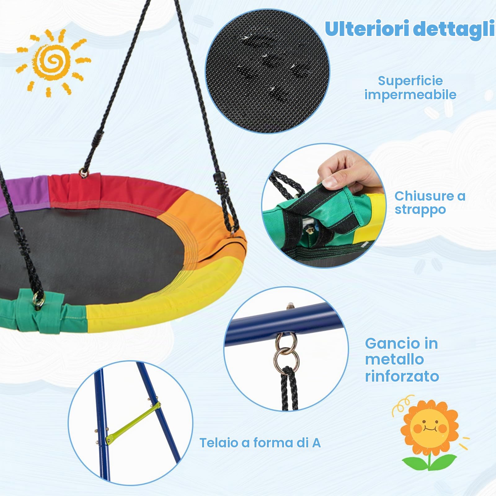 RELAX4LIFE 4 in 1 Altalena Doppia da Giardino con 2 Altalene (a Nido+Classica), Scivolo, Canestro Basket, Corde Regolabili e Struttura in Acciaio, Giochi per Bambini, Interno e Esterno