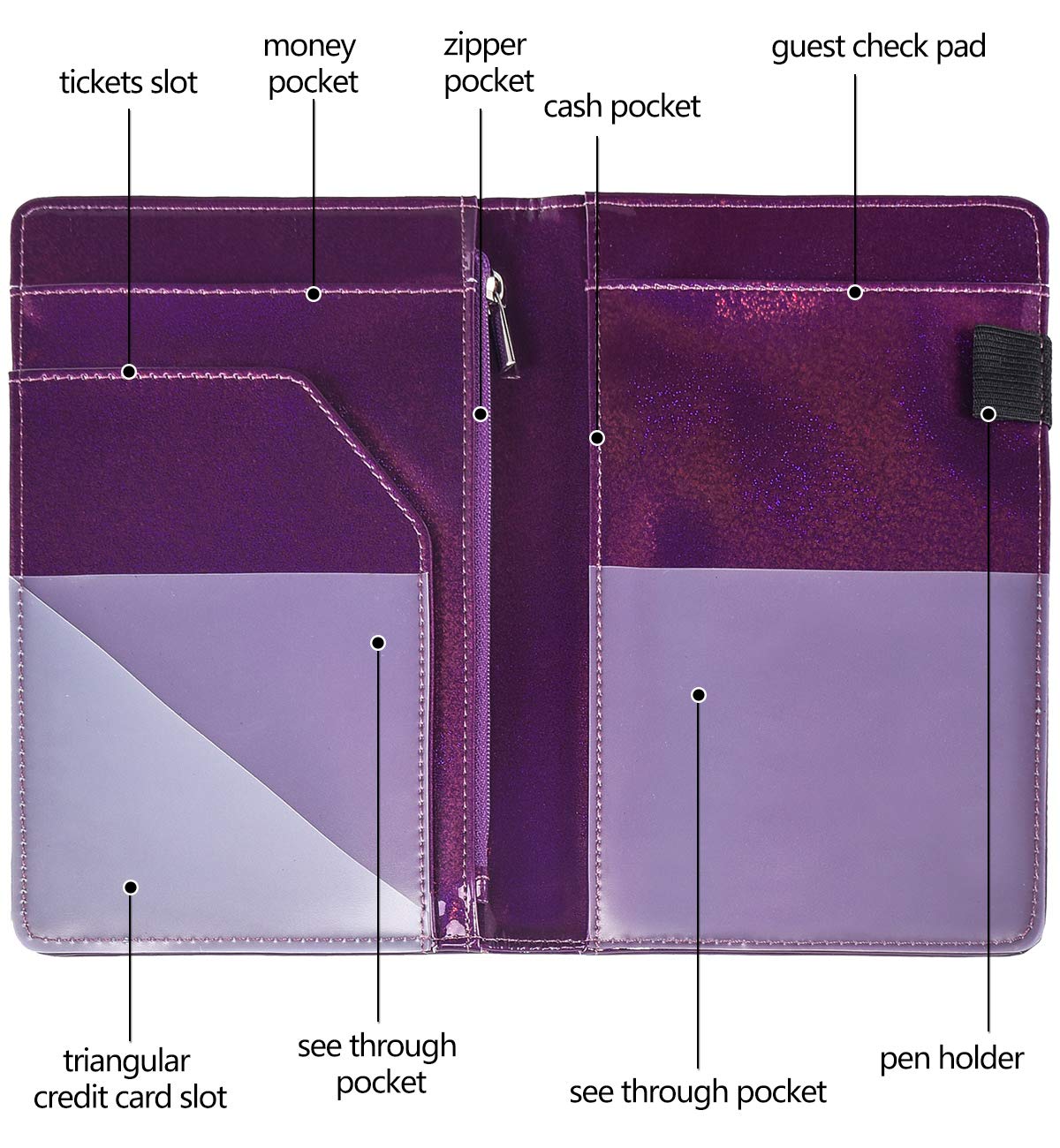 Best Deal 🛒 Server Books for Waitress - Glitter Leather Waiter Book Server Wallet with Zipper Pocket, Cute Waitress Book&Waitstaff Organizer with Money Pocket Fit Server Apron (Glitter Purple)