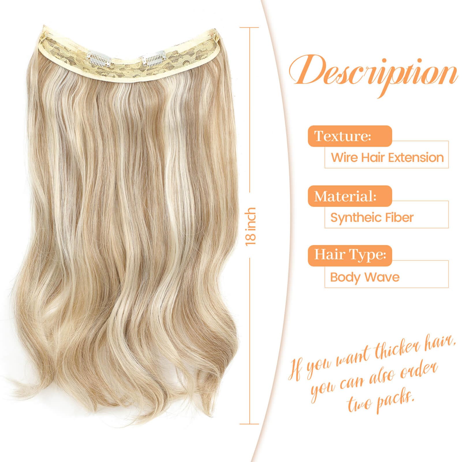 Flyroseing Body Wavy Halos Hair Extension, 18 Inch Synthetic Fiber Blonde Hair Extensions with Transparent Wire - Image 4