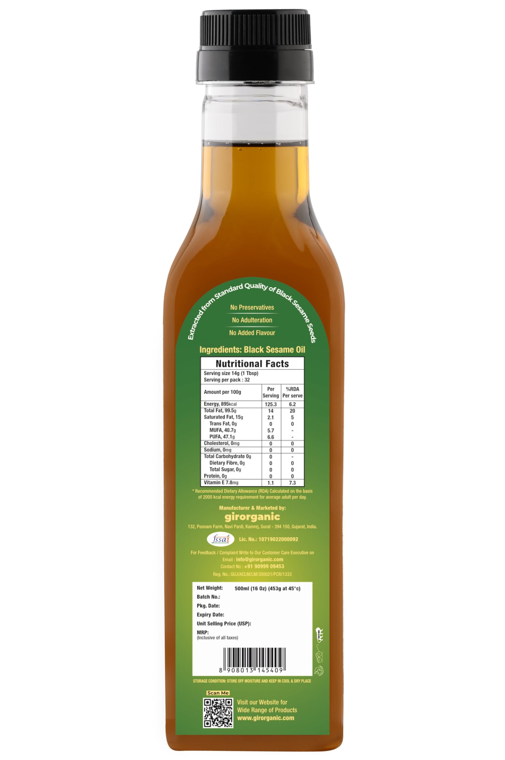 GirOrganic Wood Pressed Black Sesame Oil - 500 ml (PET Bottle) | Unrefined/Unfiltered Cold Pressed Virgin Oil | Kacchi Ghani/ Gingelly Oil | Chemical Free & Natural | Sesame Oil for Cooking | Gopal Ratna Award Winner 2023 (B0CMTFKCZF) Amazon Price History, Amazon Price Tracker