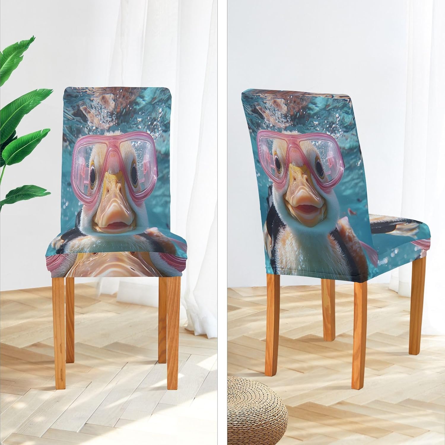 ALAZA Chair Covers for Dining Room, Duck Underwater Stretch Chair Cover Sets Chair Protector Removable Washable for Ktichen Restaurant Hotel