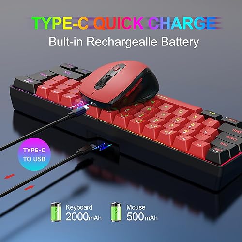 Miniatura 4 de Snpurdiri Combo de teclado y mouse inalámbricos para juegos 2.4G, teclado inalámbrico 60% y mouse pequeño ergonómico de sensación vertical (negro y