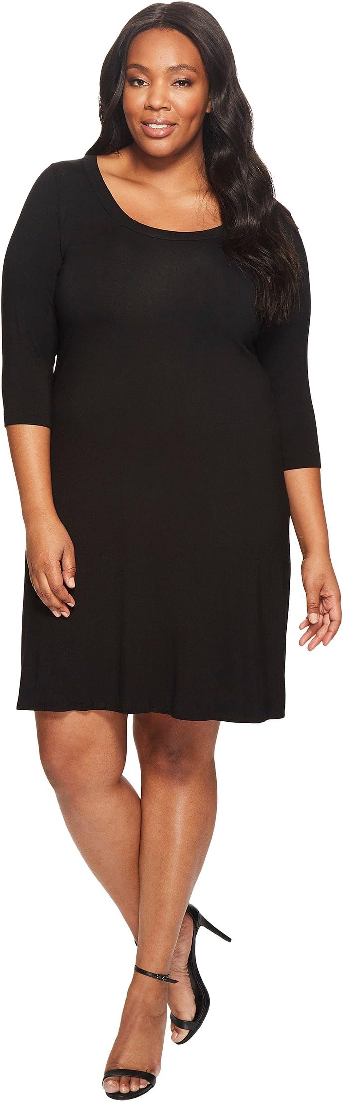 Plus Size Three Quarter Sleeve A-Line Dress