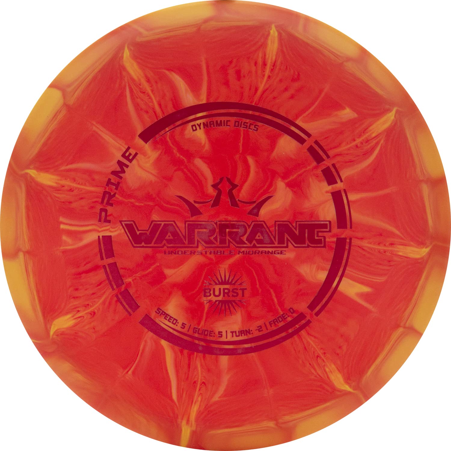 D·D DYNAMIC DISCS Prime Burst Warrant Disc Golf Midrange | 170g Plus | Beginner Friendly Understable Frisbee Golf Midrange | Easy to Throw Frisbee | Stamp and Burst Pattern Will Vary (Orange)
