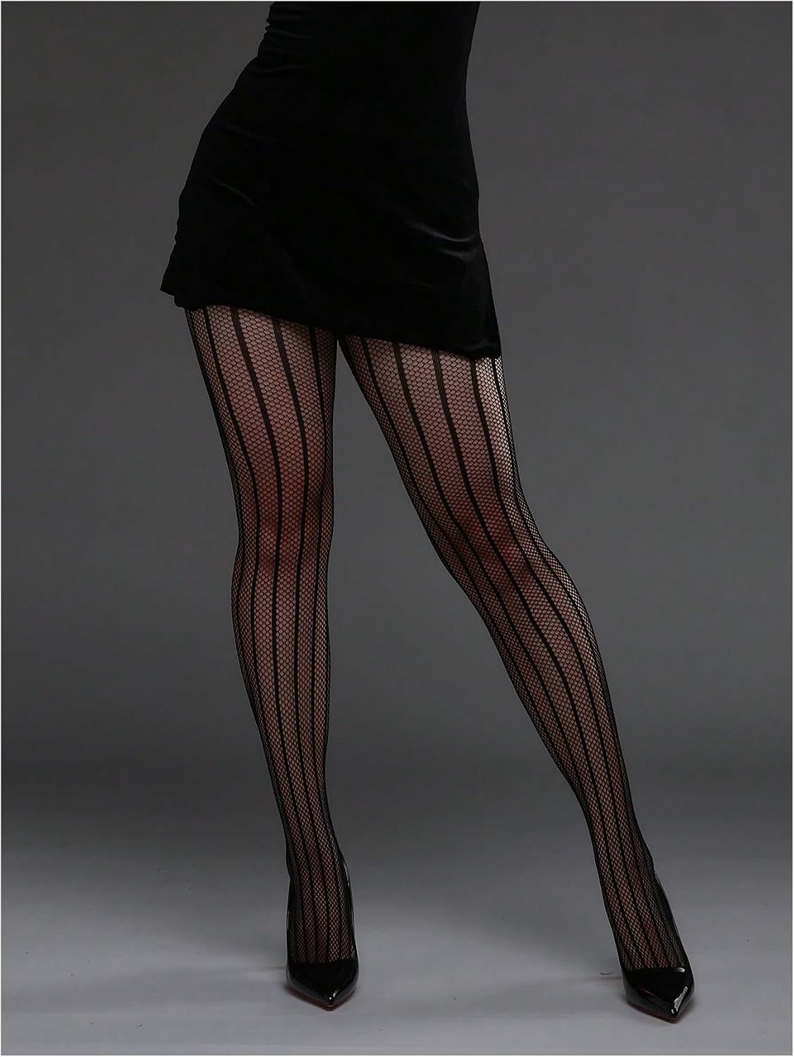 RoseSeek Women's Gothic Punk Striped Tights Hollow Out Sheer Fishnet Stockings Leggings