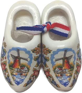 Holland Wooden Shoes Pair Dutch Windmill Scene Deluxe Clogs Multi-Color 1.5" | DutchGiftOutlet