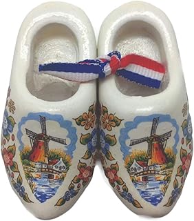 Holland Wooden Shoes Pair Dutch Windmill Scene Deluxe Clogs Multi-Color (1.5") | DutchGiftOutlet