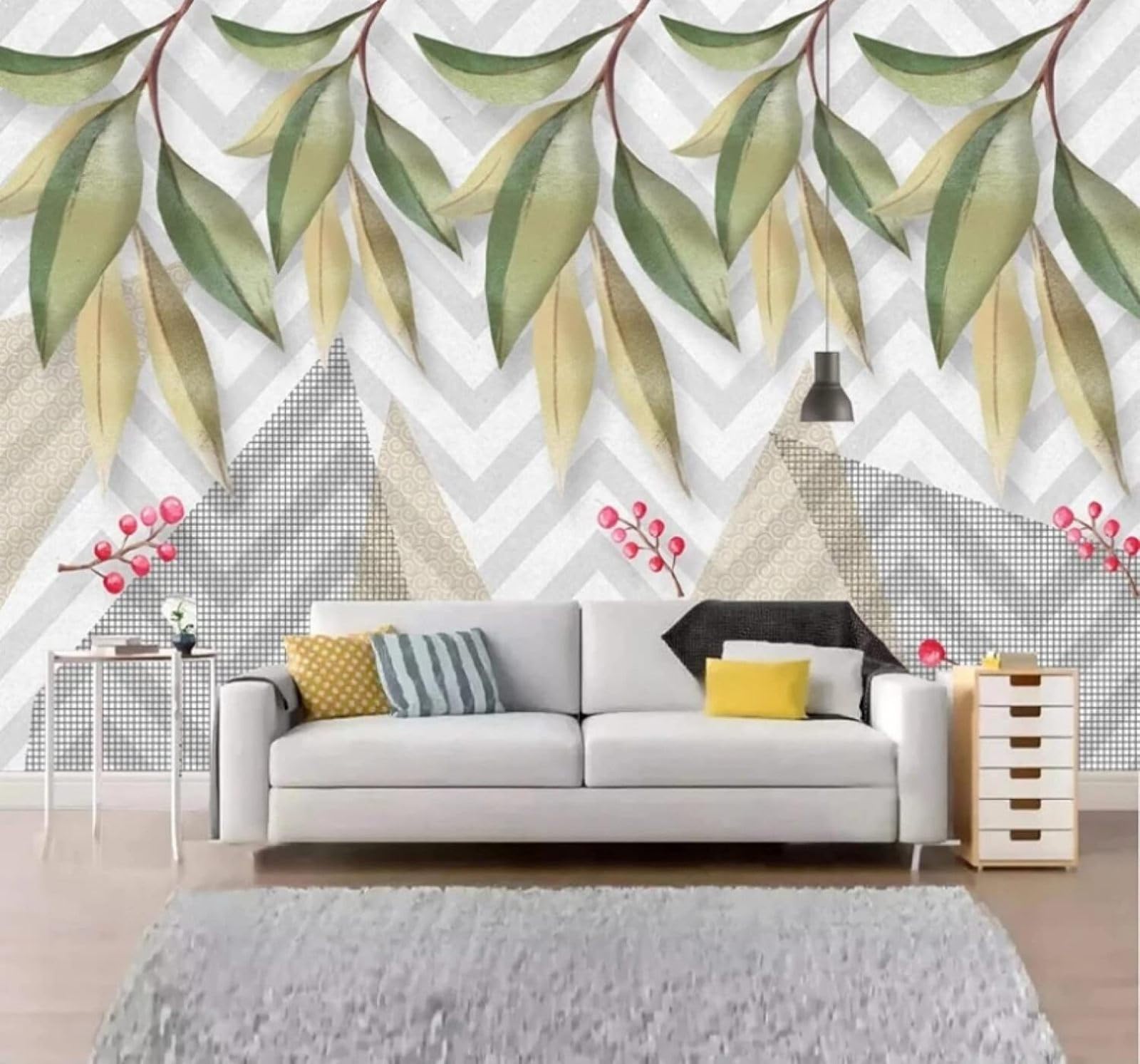XLMING Hand Drawn Fresh Plants Abstract Geometric 3D Wallpaper Luxury Silk Study Dining Feature Sofa Grey Bedroom Living Room Tv Decorative Wall-430cm×300cm