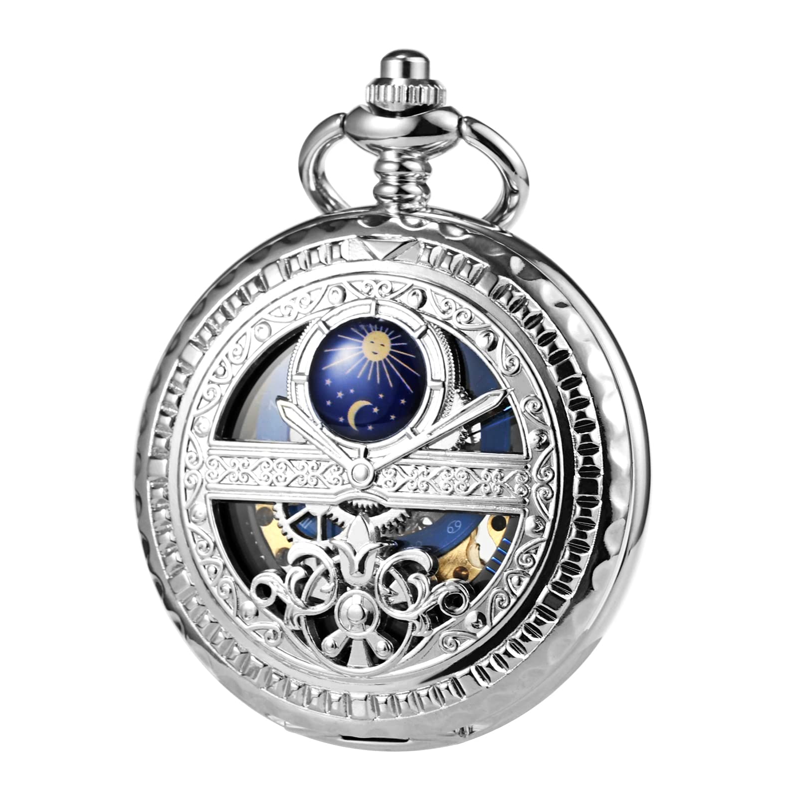 Orologio Da Tasca In Bronzo Treeweto Con Catenella – Quadrante Numeri Romani, Sole E Luna 24h, Tourbillon Visibile, In Confezione Regalo