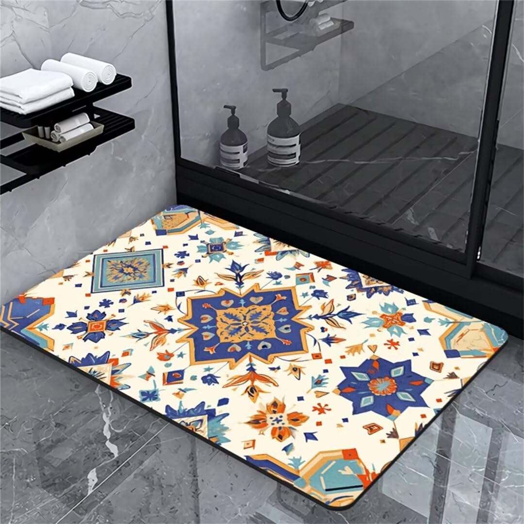 Tappeto Mandala Tappeto Bagno Super Assorbente Antiscivolo, Tappetino Bagno Pietra in Microfibra Lavabile Asciugatura Rapida Tappeto Ingresso, Tappeto Bagno Grande Cucina Tappetino Doccia 80x120cm