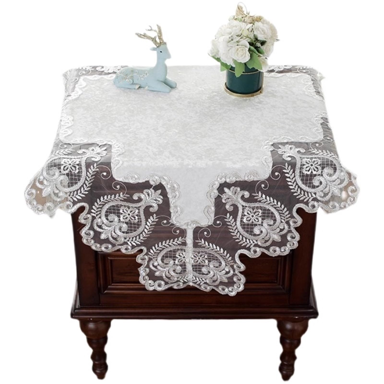ZNTIHZ Square Table Cloth White Small Bedside Tablecloth Embroidery Lace Dining Cover Juppe Elegant Towel For Furniture Dresser(White,70X70cm)