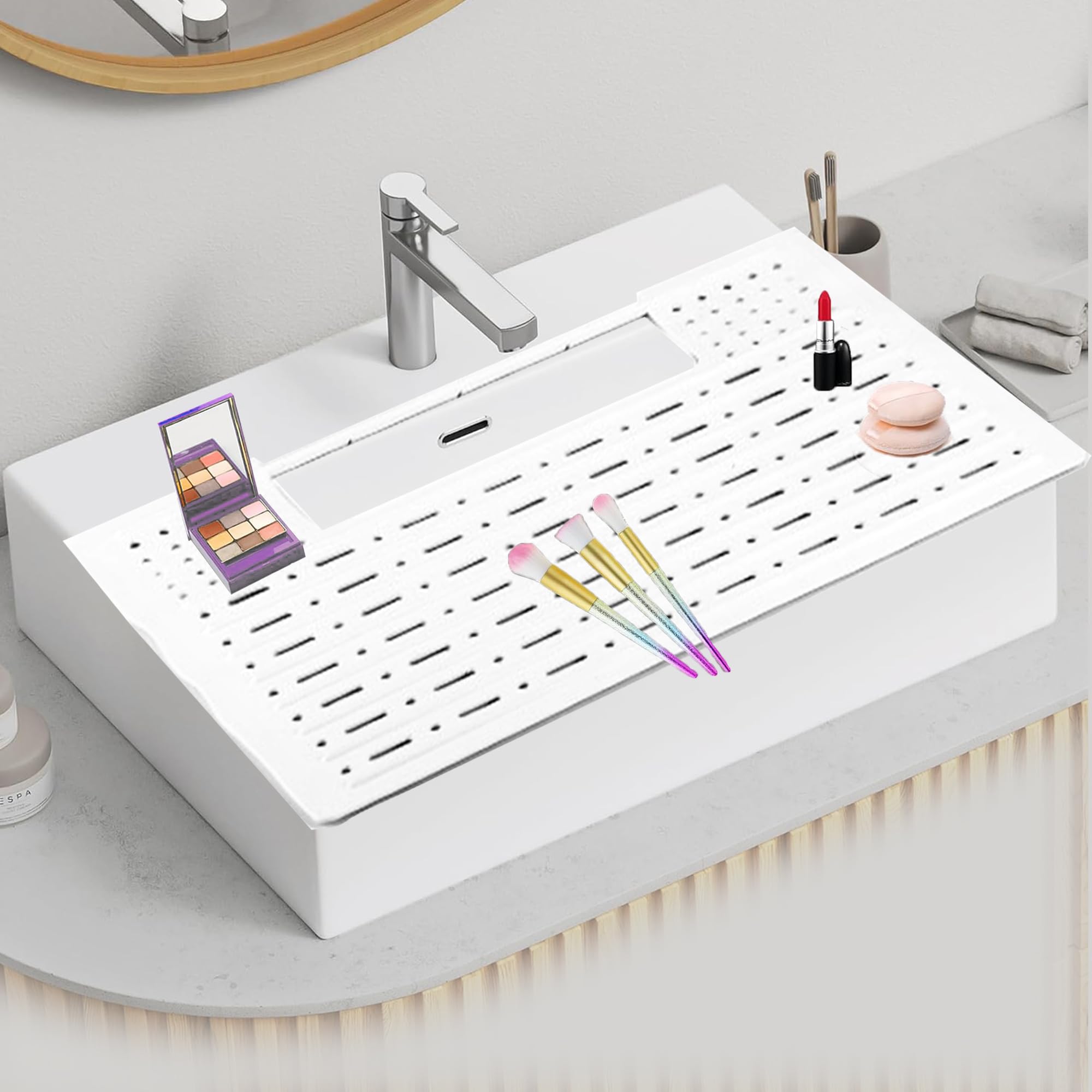 YSEDF Makeup Sink Cover for Washbasin, Foldable Makeup Brush Cleaning Mat,Bathroom Makeup Tool,Silicone Sink Cover