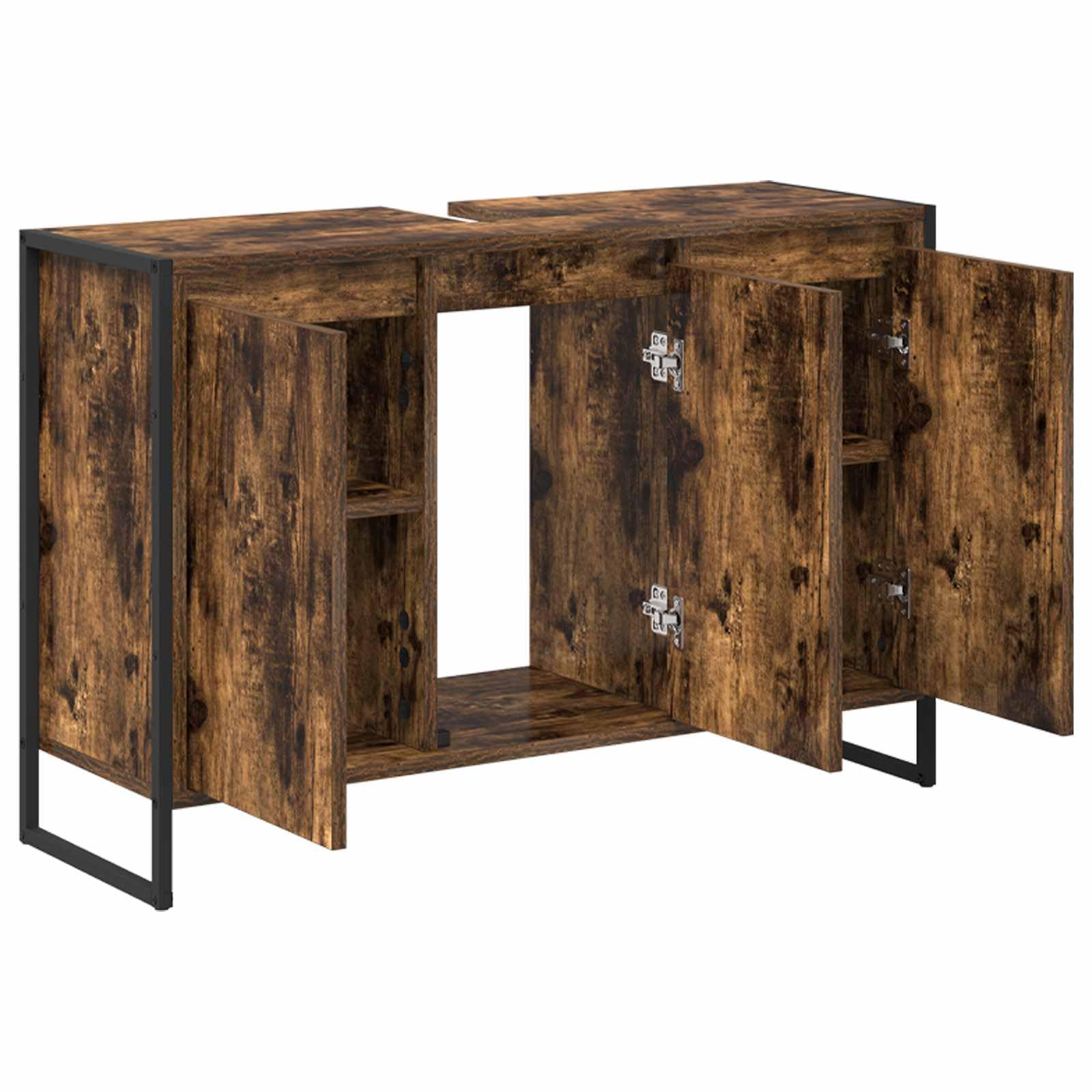Meuble TV en bois massif de mangue avec 2 tiroirs et compartiment ouvert au design industriel, dimensions 120 x 35 x 45 cm, meuble TV stable avec espace de rangement pour le salon