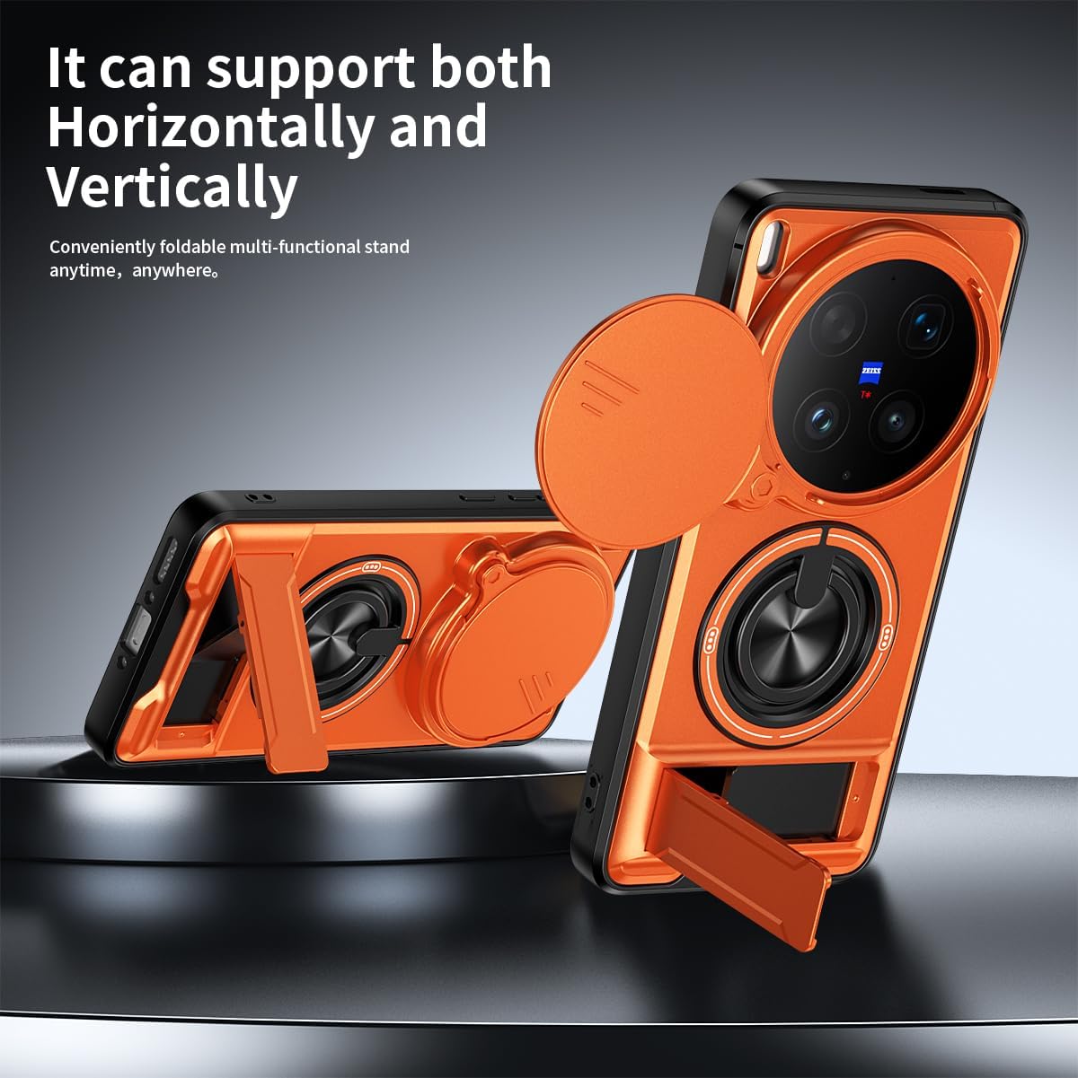 Compatible with vivo X300 Ultra Case [with 1*Screen Protector][2-in-1 Slide Camera Cover, Magnetic Kickstand Design][Shockproof Phone Case] Orange